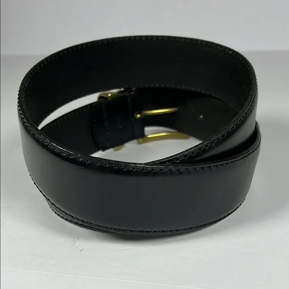 Fossil Black Leather Belt with Gold Buckle Sz L - Picture 2 of 14